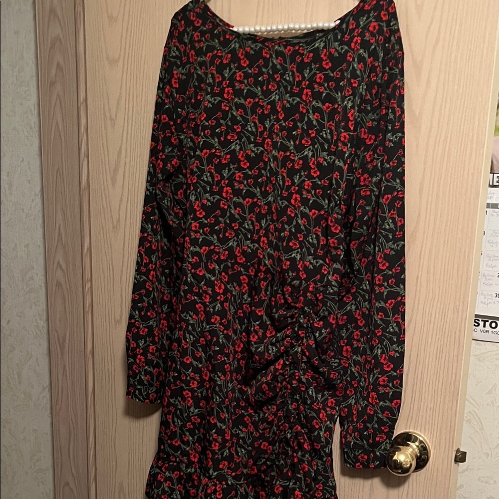Missguided Black and Red Floral Long Sleeve Dress